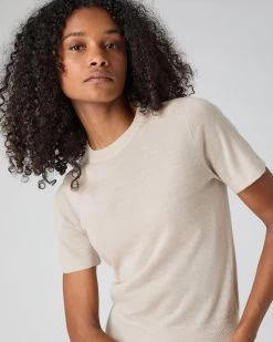 Women's Isla Superfine Cashmere T-Shirt Sandstone Brown -Cozy Fashion Shop SS24 NPW107638R S44 5