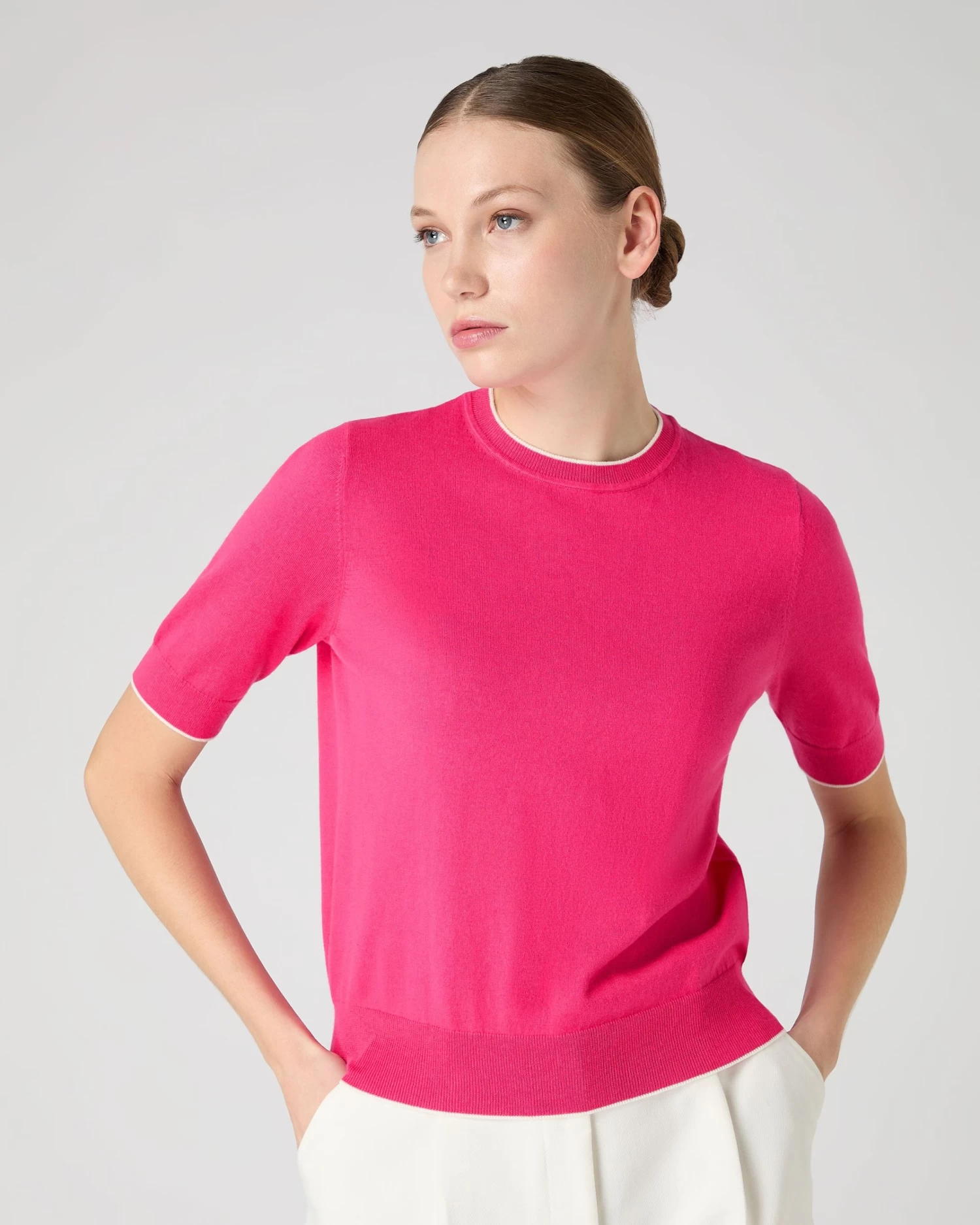 Women's Cotton Cashmere T-Shirt Crush Pink 3 Women's Cotton Cashmere T-Shirt Crush Pink