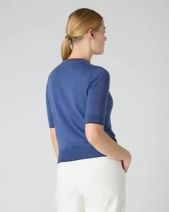 Women's Cotton Cashmere T-Shirt Denim Blue 11 Women's Cotton Cashmere T-Shirt Denim Blue -Cozy Fashion Shop SS24 NPW107893 DMN 4