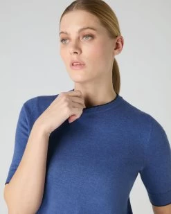 Women's Cotton Cashmere T-Shirt Denim Blue 12 Women's Cotton Cashmere T-Shirt Denim Blue -Cozy Fashion Shop SS24 NPW107893 DMN 5