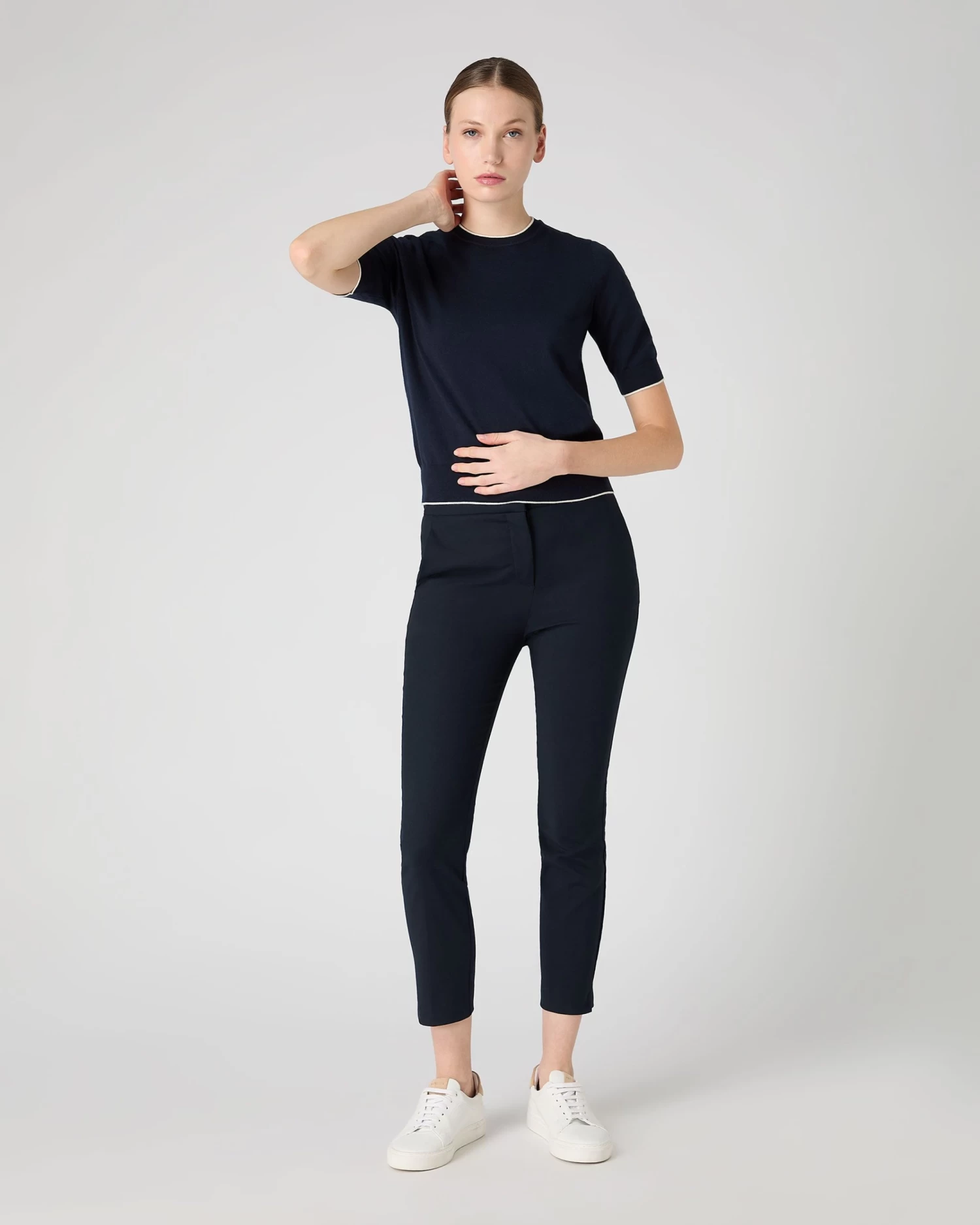 Women's Cotton Cashmere T-Shirt Navy Blue 5 Women's Cotton Cashmere T-Shirt Navy Blue - Image 3