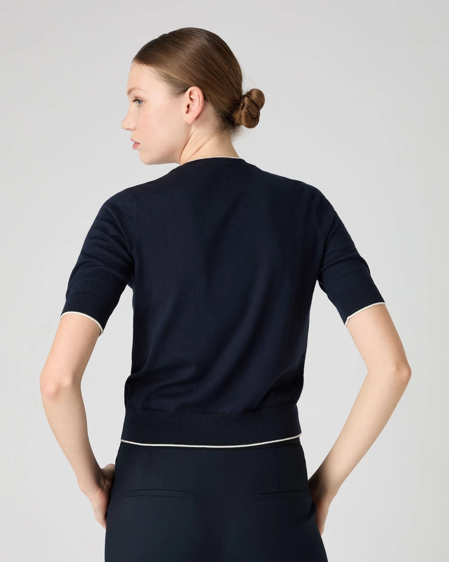 Women's Cotton Cashmere T-Shirt Navy Blue 6 Women's Cotton Cashmere T-Shirt Navy Blue - Image 4