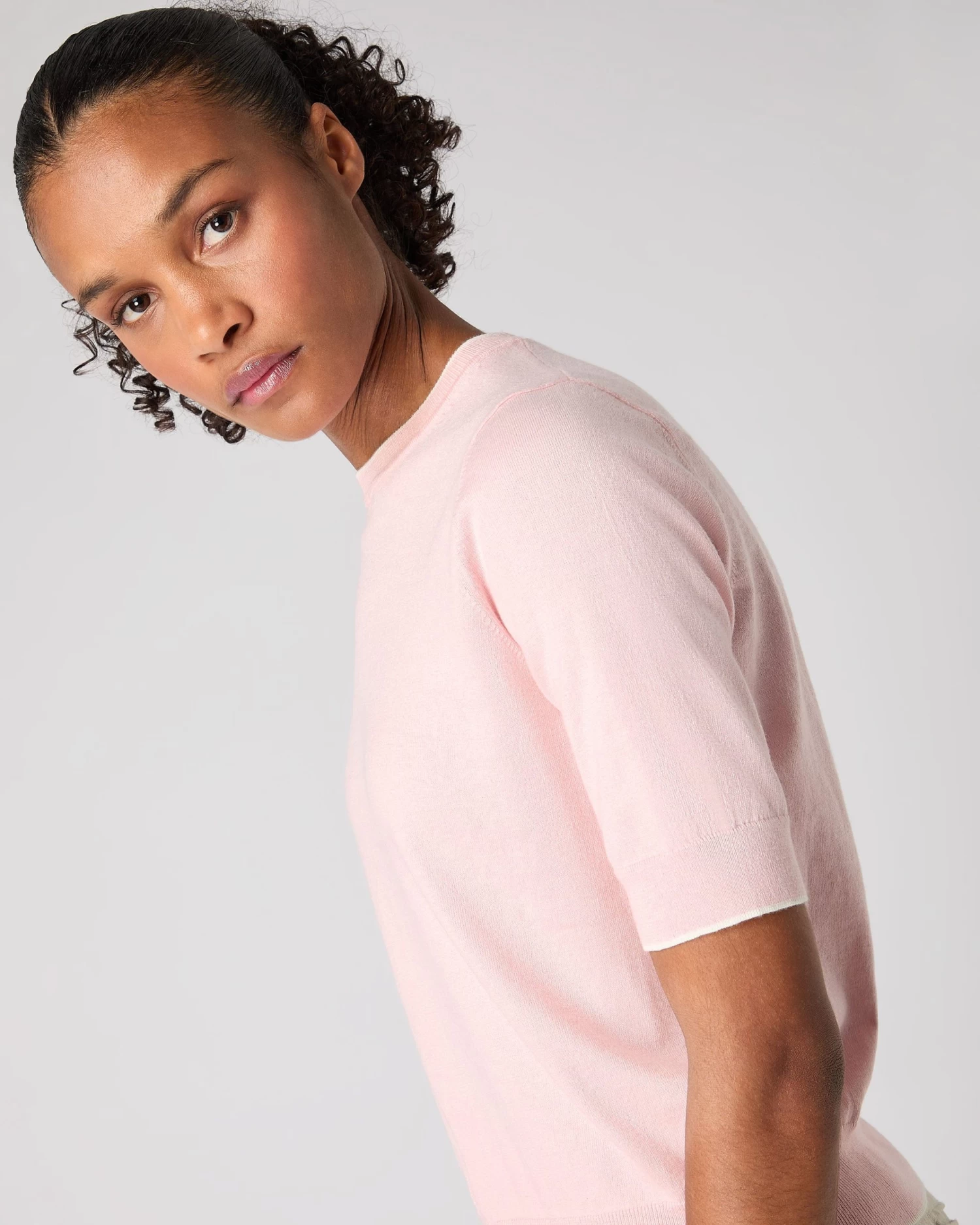 Women's Cotton Cashmere T-Shirt Spring Pink 7 Women's Cotton Cashmere T-Shirt Spring Pink - Image 5