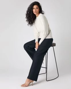 Women's Gathered Sleeve Cashmere Jumper Ivory White Sparkle -Cozy Fashion Shop SS24 NPW108127R ISP 3