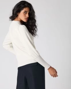 Women's Gathered Sleeve Cashmere Jumper Ivory White Sparkle -Cozy Fashion Shop SS24 NPW108127R ISP 4