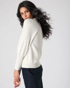 Women's Gathered Sleeve Cashmere Jumper Ivory White Sparkle -Cozy Fashion Shop SS24 NPW108127R ISP 5