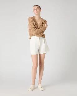 Women's Frankie Cable V Neck Cashmere Jumper Sahara Brown -Cozy Fashion Shop SS24 NPW108415R S55 3