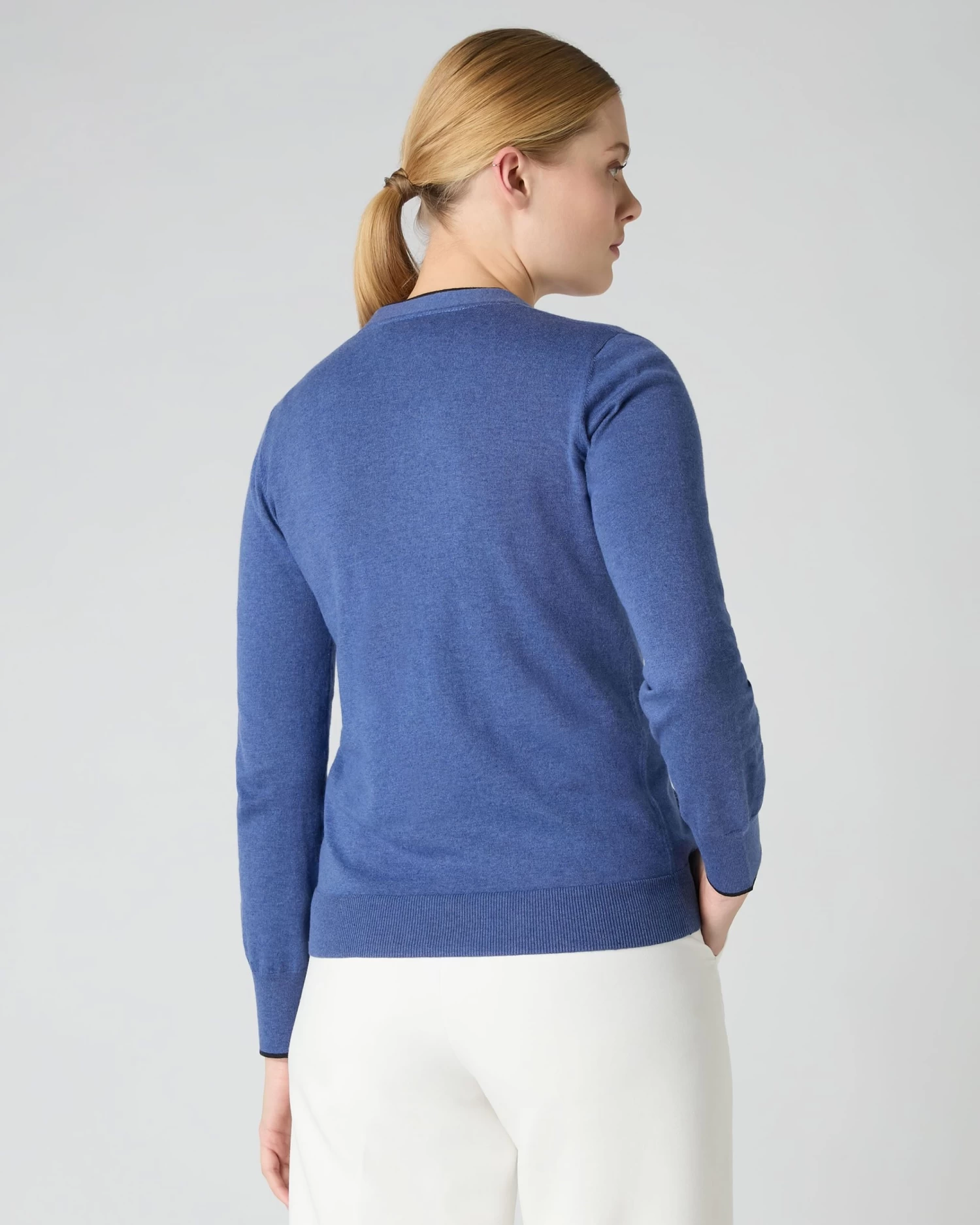 Women's Cotton Cashmere Cardigan Denim Blue 6 Women's Cotton Cashmere Cardigan Denim Blue - Image 4