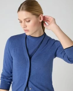 Women's Cotton Cashmere Cardigan Denim Blue 11 Women's Cotton Cashmere Cardigan Denim Blue -Cozy Fashion Shop SS24 NPW108490 DMN 5