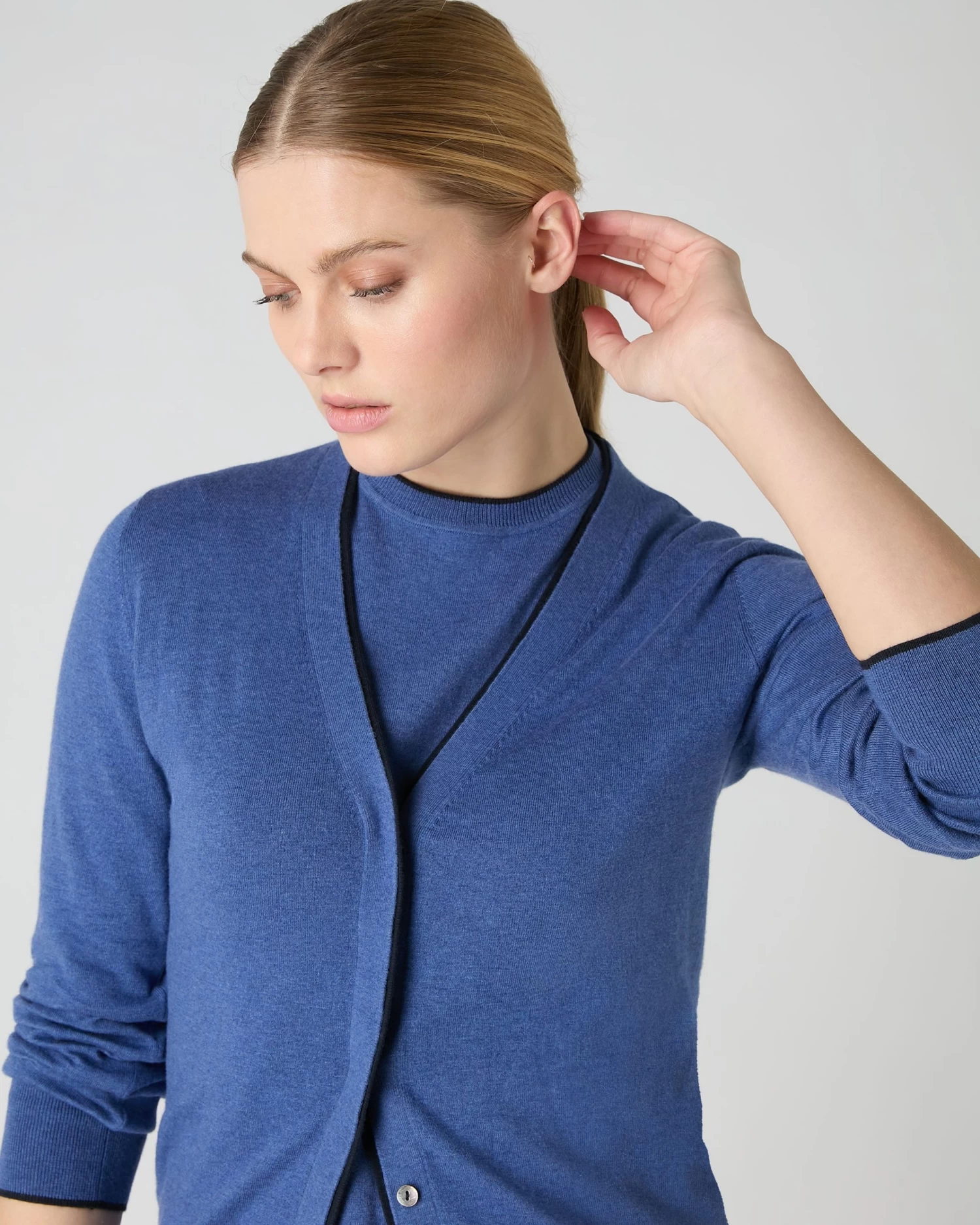 Women's Cotton Cashmere Cardigan Denim Blue 7 Women's Cotton Cashmere Cardigan Denim Blue - Image 5
