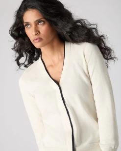 Women's Cotton Cashmere Cardigan New Ivory White -Cozy Fashion Shop SS24 NPW108490 N37 5