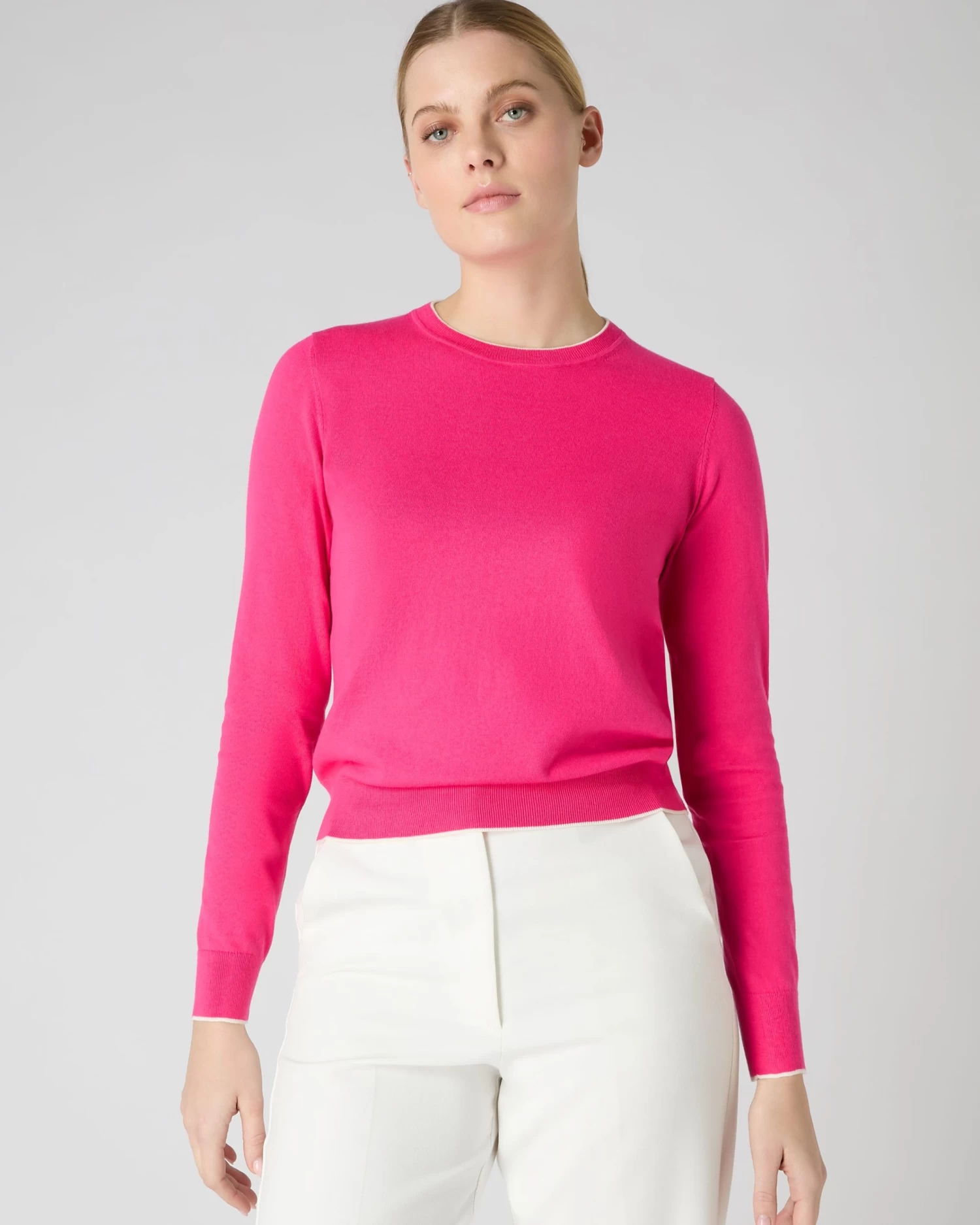 Women's Cotton Cashmere Round Neck Jumper Crush Pink 3 Women's Cotton Cashmere Round Neck Jumper Crush Pink