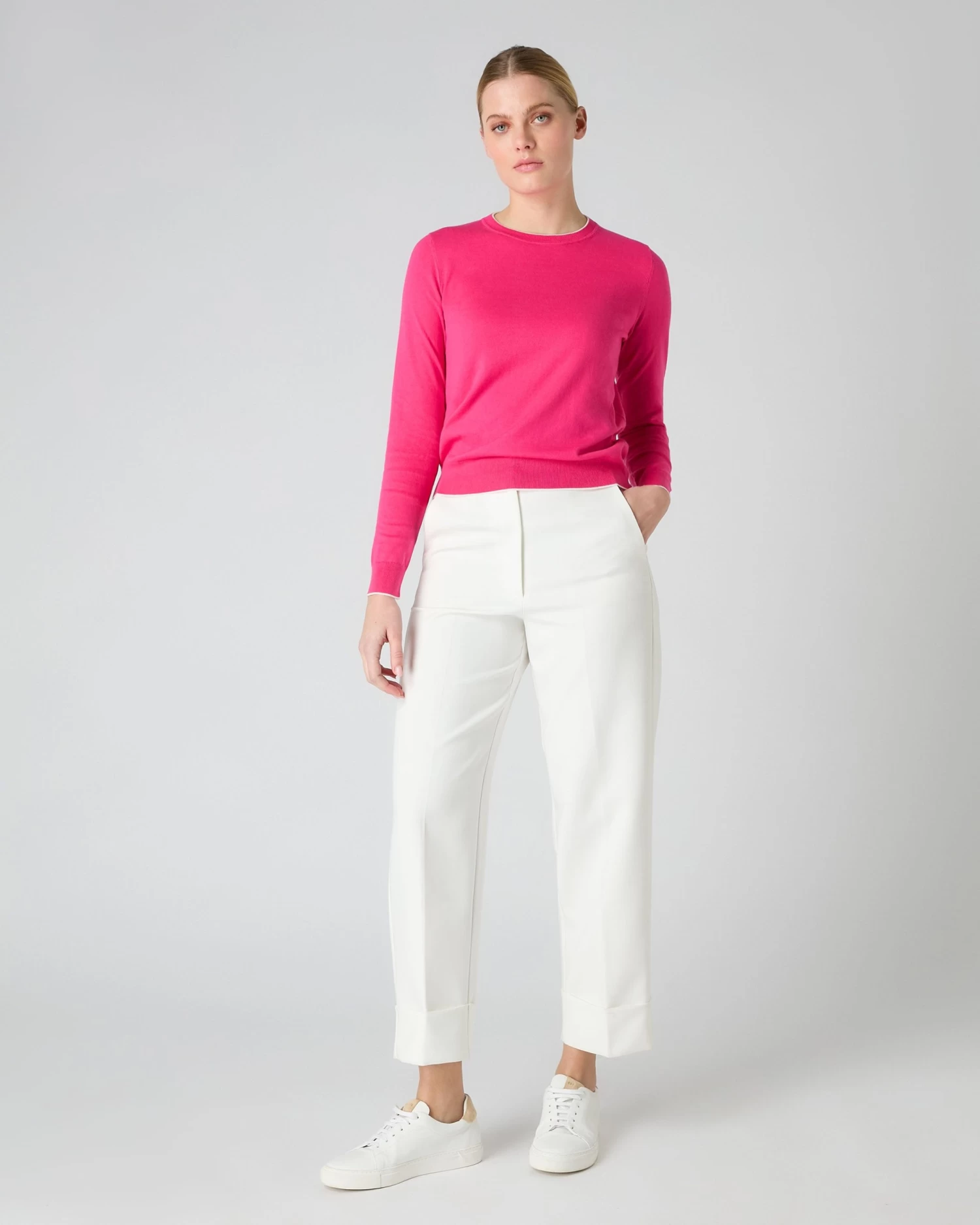 Women's Cotton Cashmere Round Neck Jumper Crush Pink 5 Women's Cotton Cashmere Round Neck Jumper Crush Pink - Image 3