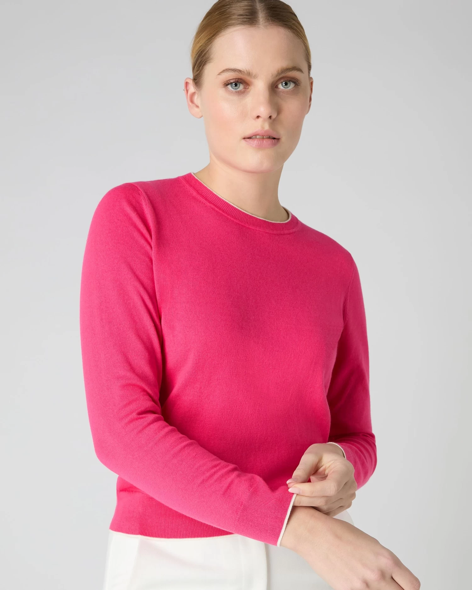 Women's Cotton Cashmere Round Neck Jumper Crush Pink 7 Women's Cotton Cashmere Round Neck Jumper Crush Pink - Image 5