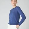Women's Cotton Cashmere Round Neck Jumper Denim Blue