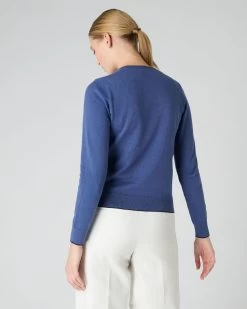 Women's Cotton Cashmere Round Neck Jumper Denim Blue -Cozy Fashion Shop SS24 NPW108541 DMN 4