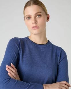 Women's Cotton Cashmere Round Neck Jumper Denim Blue -Cozy Fashion Shop SS24 NPW108541 DMN 5