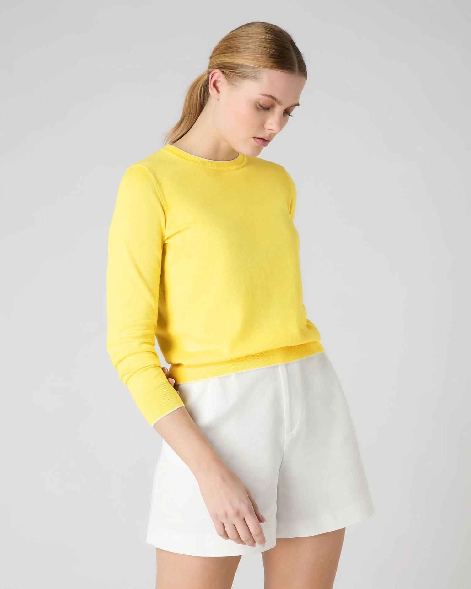Women's Cotton Cashmere Round Neck Jumper Sunshine Yellow 3 Women's Cotton Cashmere Round Neck Jumper Sunshine Yellow