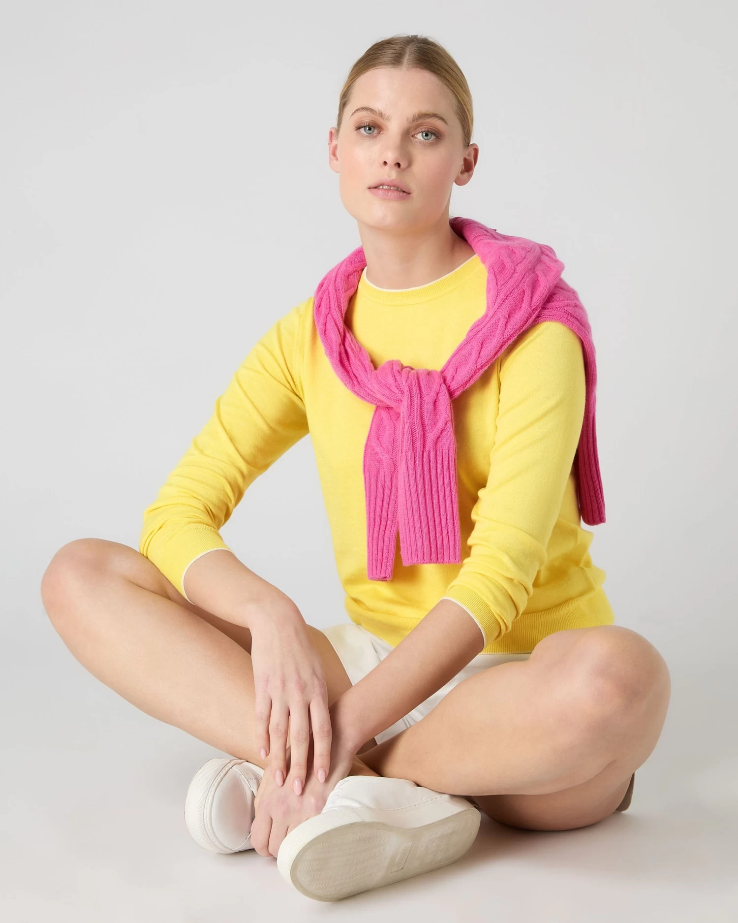 Women's Cotton Cashmere Round Neck Jumper Sunshine Yellow 5 Women's Cotton Cashmere Round Neck Jumper Sunshine Yellow - Image 3