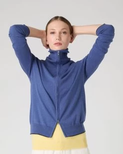 Women's Cotton Cashmere Full Zip Jumper Denim Blue