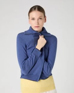 Women's Cotton Cashmere Full Zip Jumper Denim Blue -Cozy Fashion Shop SS24 NPW108542 DMN 1 op2