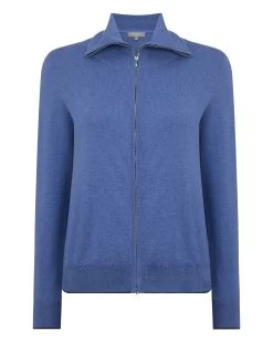 Women's Cotton Cashmere Full Zip Jumper Denim Blue -Cozy Fashion Shop SS24 NPW108542 DMN 2
