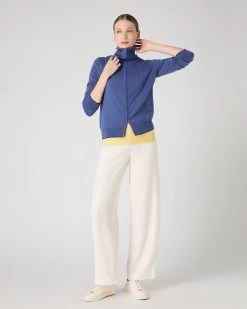 Women's Cotton Cashmere Full Zip Jumper Denim Blue -Cozy Fashion Shop SS24 NPW108542 DMN 3