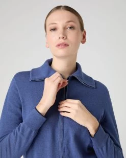 Women's Cotton Cashmere Full Zip Jumper Denim Blue -Cozy Fashion Shop SS24 NPW108542 DMN 5