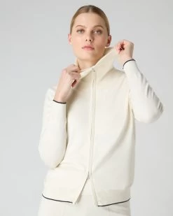 Women's Cotton Cashmere Full Zip Jumper New Ivory White