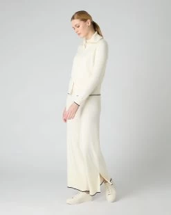 Women's Cotton Cashmere Full Zip Jumper New Ivory White -Cozy Fashion Shop SS24 NPW108542 N37 3