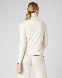 Women's Cotton Cashmere Full Zip Jumper New Ivory White -Cozy Fashion Shop SS24 NPW108542 N37 4