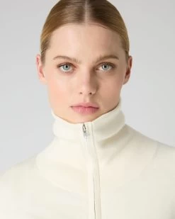 Women's Cotton Cashmere Full Zip Jumper New Ivory White -Cozy Fashion Shop SS24 NPW108542 N37 5