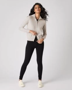 Women's Cotton Cashmere Full Zip Jumper Sandstone Brown -Cozy Fashion Shop SS24 NPW108542 S47 3