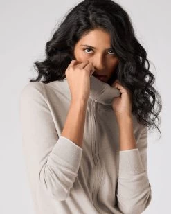 Women's Cotton Cashmere Full Zip Jumper Sandstone Brown -Cozy Fashion Shop SS24 NPW108542 S47 5