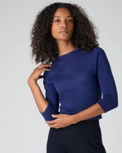 Women's Superfine Cashmere Crop Jumper Indigo Blue