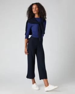 Women's Superfine Cashmere Crop Jumper Indigo Blue -Cozy Fashion Shop SS24 NPW108549 I05 3