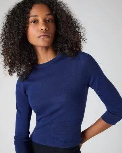 Women's Superfine Cashmere Crop Jumper Indigo Blue -Cozy Fashion Shop SS24 NPW108549 I05 5
