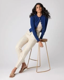 Women's Ruffle Trim Cashmere Cardigan French Blue -Cozy Fashion Shop SS24 NPW108555 F71 3