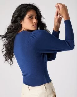 Women's Ruffle Trim Cashmere Cardigan French Blue -Cozy Fashion Shop SS24 NPW108555 F71 4