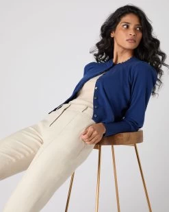 Women's Ruffle Trim Cashmere Cardigan French Blue -Cozy Fashion Shop SS24 NPW108555 F71 5