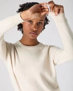 The Jockey Club Women's Round Neck Cashmere Jumper Ecru White -Cozy Fashion Shop SS24 NPW108636 E34 5