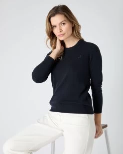 The Jockey Club Women's Round Neck Cashmere Jumper Navy Blue -Cozy Fashion Shop SS24 NPW108636 N60 1 op