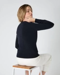 The Jockey Club Women's Round Neck Cashmere Jumper Navy Blue -Cozy Fashion Shop SS24 NPW108636 N60 4