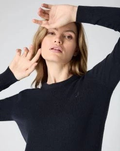 The Jockey Club Women's Round Neck Cashmere Jumper Navy Blue -Cozy Fashion Shop SS24 NPW108636 N60 5