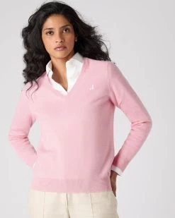 The Jockey Club Women's V Neck Cashmere Jumper Flamingo Pink -Cozy Fashion Shop SS24 NPW108637 FLP 1