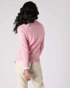 The Jockey Club Women's V Neck Cashmere Jumper Flamingo Pink -Cozy Fashion Shop SS24 NPW108637 FLP 4