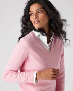 The Jockey Club Women's V Neck Cashmere Jumper Flamingo Pink -Cozy Fashion Shop SS24 NPW108637 FLP 5