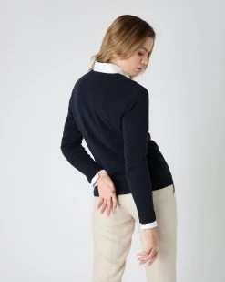The Jockey Club Women's V Neck Cashmere Jumper Navy Blue -Cozy Fashion Shop SS24 NPW108637 N60 4
