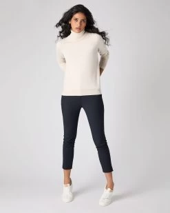 The Jockey Club Women's Roll Neck Cashmere Jumper Ecru White -Cozy Fashion Shop SS24 NPW108638 E34 3op