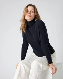The Jockey Club Women's Roll Neck Cashmere Jumper Navy Blue -Cozy Fashion Shop SS24 NPW108638 N60 1
